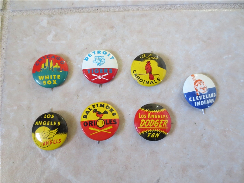 (7) different 1963 Crane Potato Chip baseball team pins  3/4