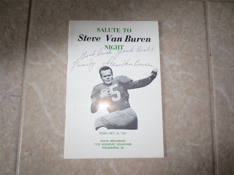 Autographed Steve Van Buren Philadelphia Eagles booklet