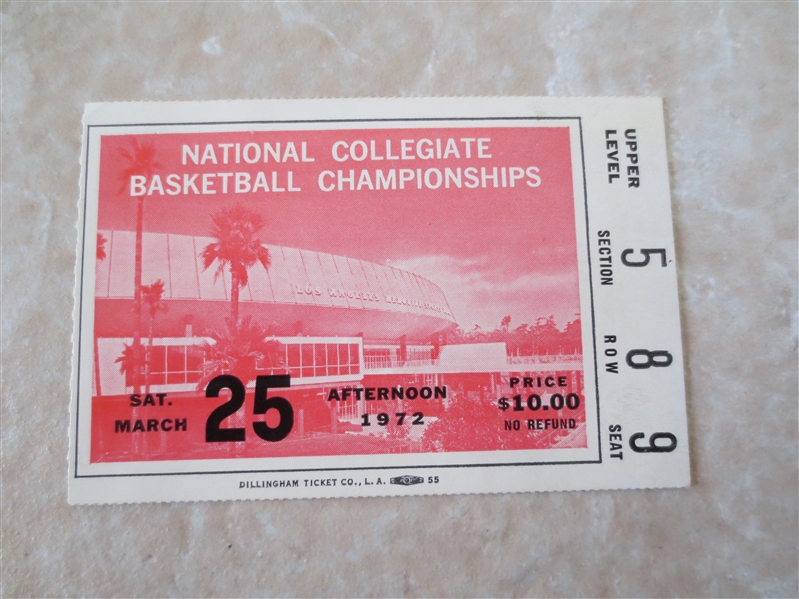 1972 NCAA Championship Basketball Final game ticket stub UCLA beats Florida State