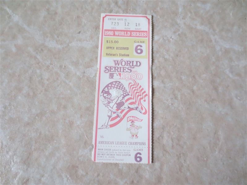 1980 World Series Baseball ticket stub KC Royals at Philadelphia Phillies Game 6