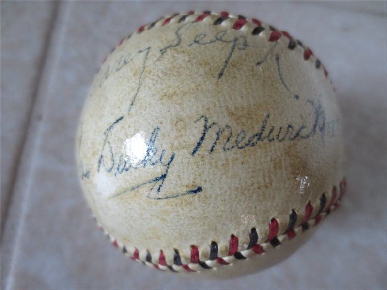 Autographed Joe Medwick, Dizzy Dean, Paul Dean Official Spalding National League baseball