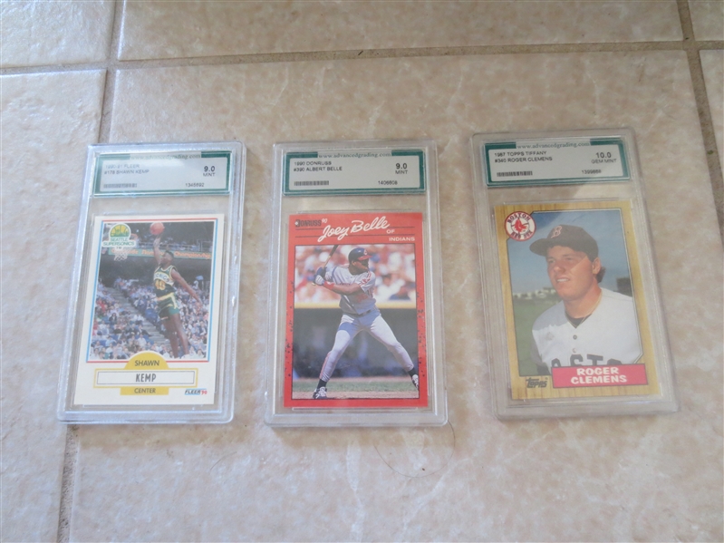 1987 Topps Tiffany Roger Clemens #340 Graded Gem Mint 10 by Advanced Grading plus two other cards graded mint