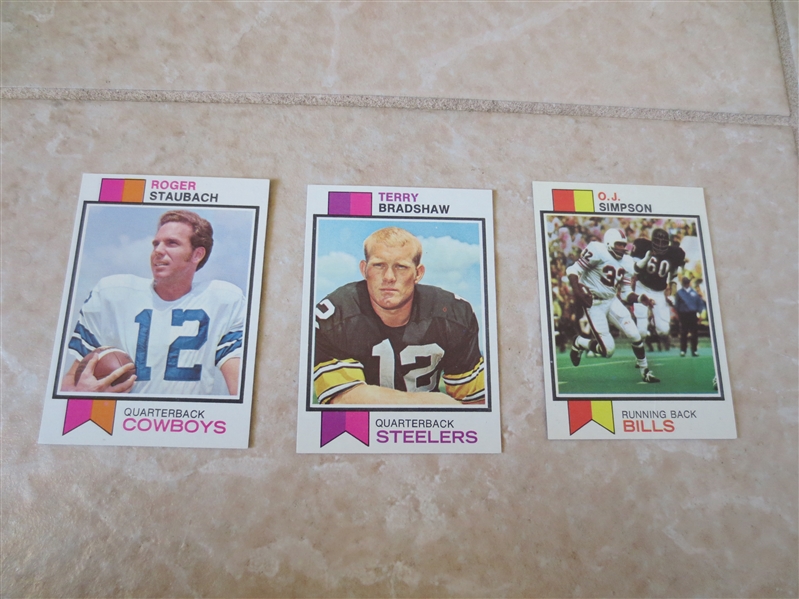 1973 Topps Football Card Hall of Famers: Bradshaw, Staubach, Simpson  Beautiful condition!