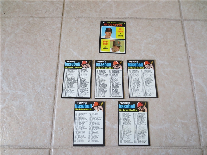 1971 Topps George Foster rookie plus (5) unmarked checklists in very nice condition