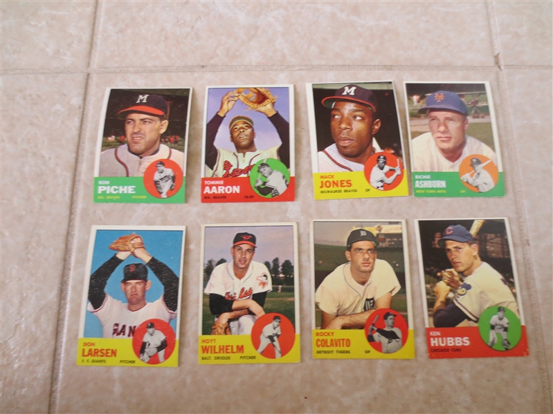 (8) 1963 Topps Baseball cards including Wilhelm, Colavito, Hubbs, Ashburn