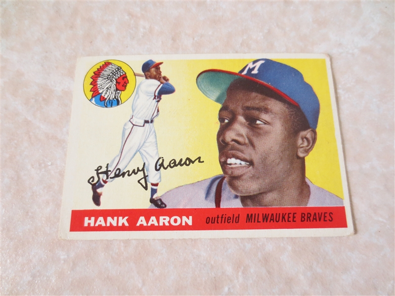 1955 Topps Hank Aaron + 1955 Topps Al Kaline baseball cards both with nice color