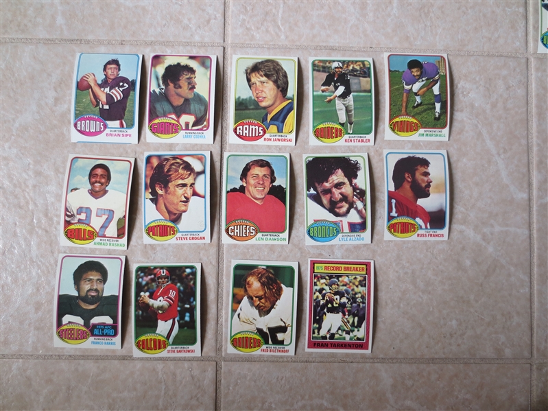 Group #2---(14) 1976 Topps Football cards rookies, and Hall of Famers including Sipe, Csonka, Stabler, Marshall, Rashad, Dawson, Alzado, Francis, Harris, Biletnikoff, Tarkenton