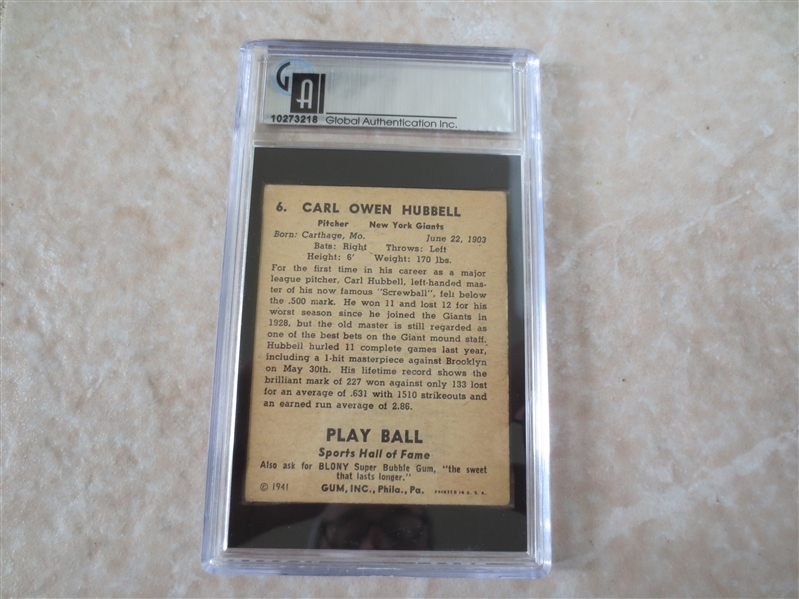 1941 Play Ball Carl Hubbell GAI 4.5 vg-ex+ baseball card #5 affordable
