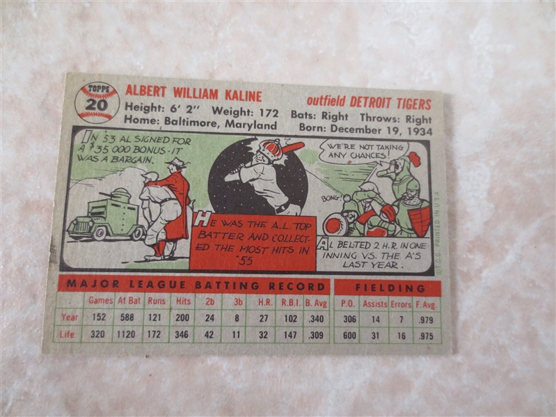 1956 Topps Al Kaline baseball card #20 in very nice shape