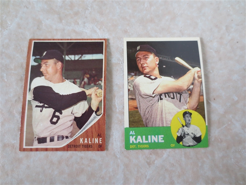 1962 and 1963 Topps Al Kaline baseball cards in very nice condition