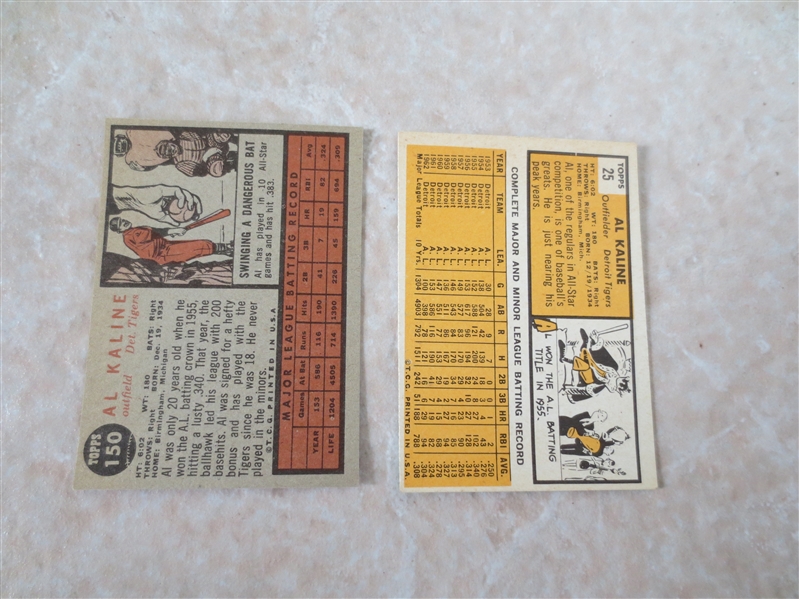 1962 and 1963 Topps Al Kaline baseball cards in very nice condition