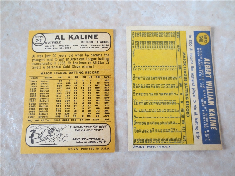 1967, 68, 69, and 70 Topps Al Kaline baseball cards in very nice condition