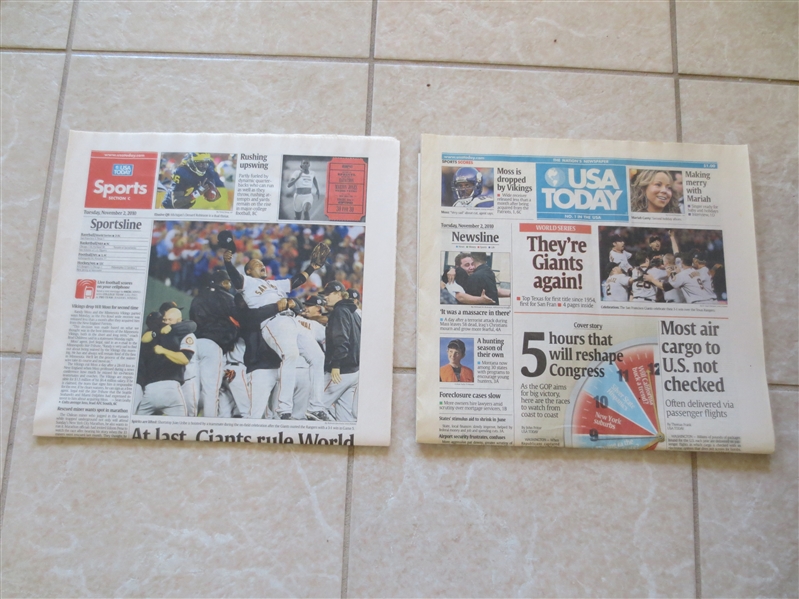 Two different 2010 San Francisco Giants Win the World Series Newspapers