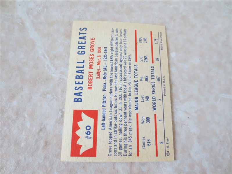 1960 Fleer Greats Lefty Grove baseball card #60 in very nice condition!