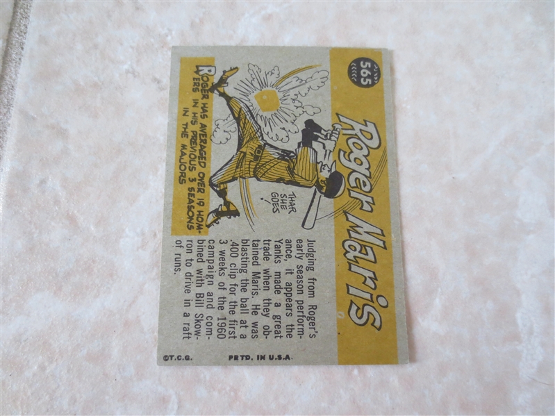 1960 Topps Roger Maris All Star baseball card #565 in very nice condition!