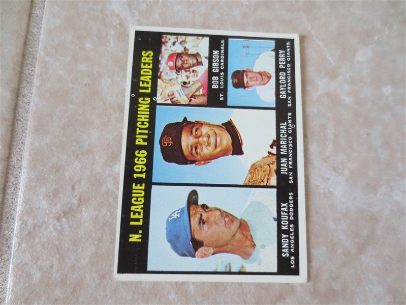 1967 Topps NL 1966 Pitching Leaders baseball card #236 Koufax, Marichal, Gibson, Perry
