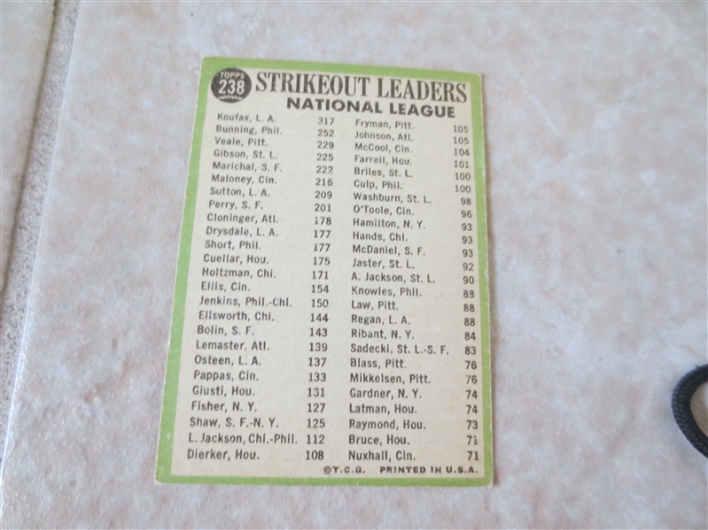 1967 Topps NL 1966 Strikeout Leaders with Sandy Koufax baseball card #238