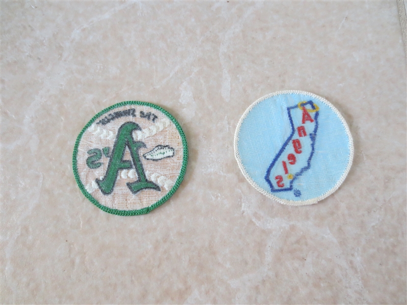 (2) 1970's Cloth baseball decals: California Angels and Oakland A's  3 diameter