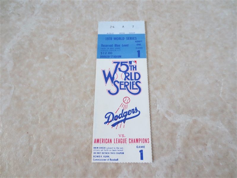 1978 World Series Game 1 Ticket New York Yankees at Los Angeles Dodgers