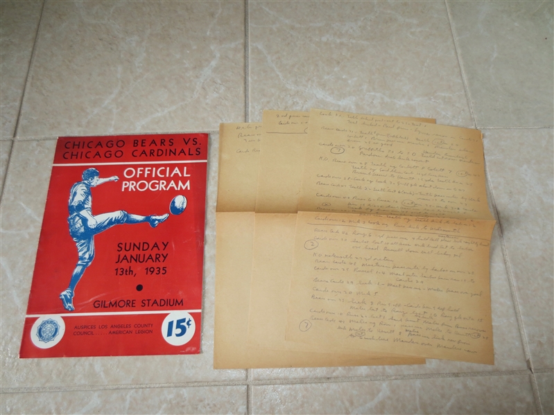 1935 Exhibition football program Chicago Bears vs. Chicago Cardinals  Unusual and low attendance!