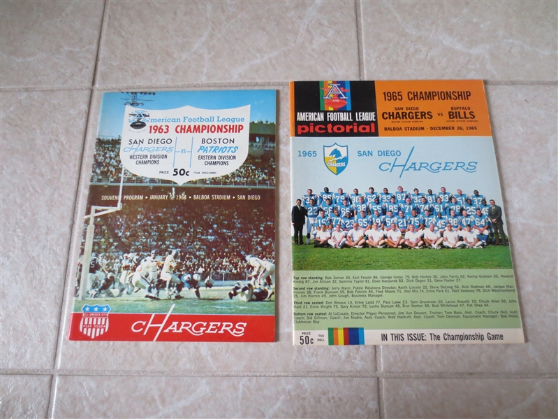 1963 and 1965 AFL Championship Football Programs both at San Diego  Very nice condition!