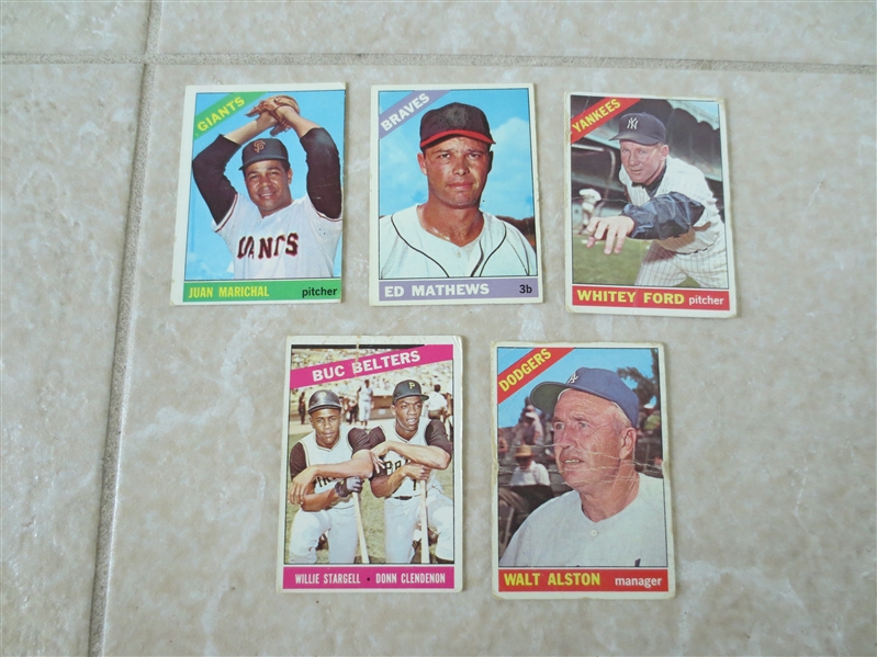(5) 1966 Topps Hall of Famer baseball cards in affordable condition