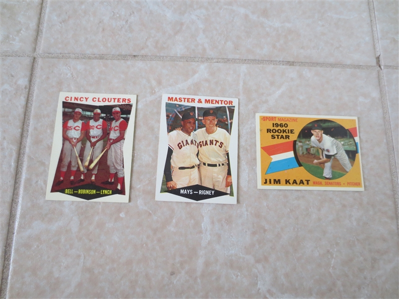 (3) 1960 Topps Mays Master & Mentor, Robinson Cincy Clouters, and Jim Kaat rookie