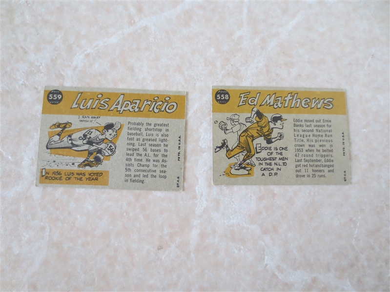 (2) 1960 Topps Sport Magazine All Star baseball cards of Eddie Mathews and Luis Aparicio