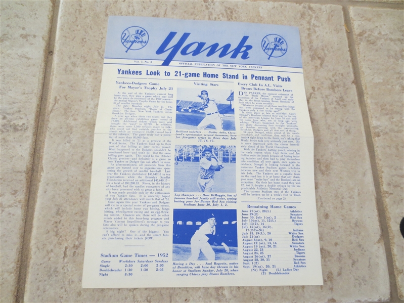 1952 New York Yankees Newsletter 2nd year of Mickey Mantle