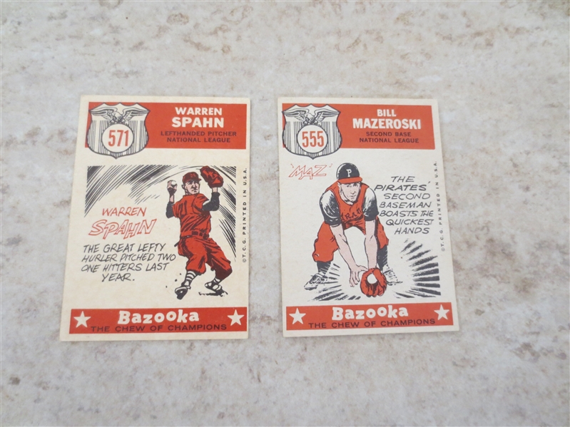 (2) 1959 Topps The Sporting News All Star Baseball cards Spahn and Mazeroski  High Numbers!