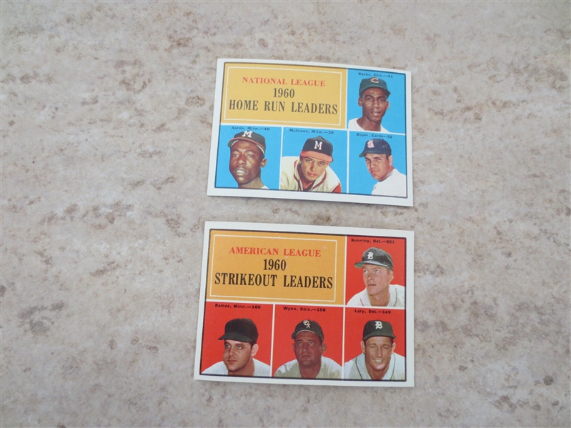 1961 Topps NL Home Run Leaders + 1961 AL Strikeout Leaders baseball cards in very nice condition!