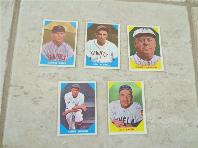 (5) 1960 Fleer Baseball Greats Hall of Famer baseball cards including Carl Hubbell