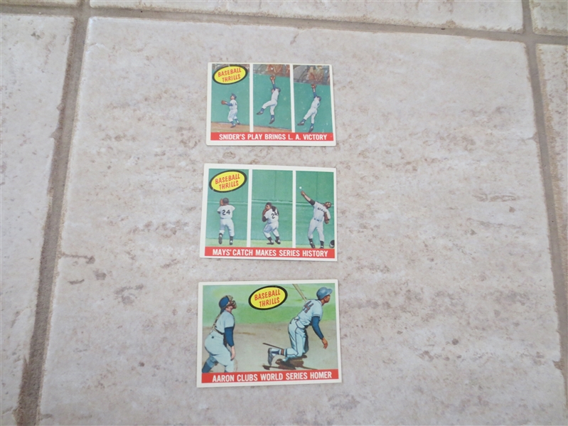 (3) 1959 Topps Baseball Thrills baseball cards Mays, Aaron, Snider