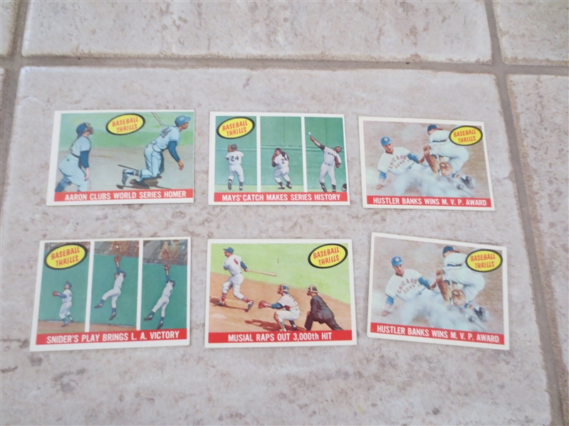 (6) 1959 Topps Baseball Thrills baseball cards in nice condition!