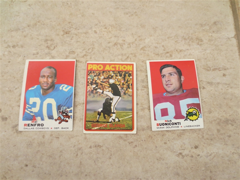 1969 Topps Nick Buoniconti and Mel Renfro + 1972 Topps George Blanda HIGH number #348