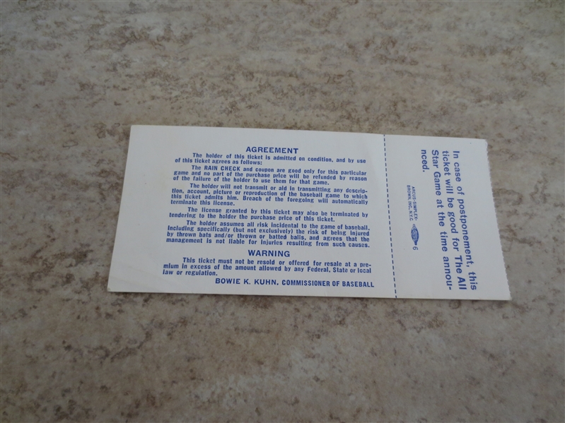 1977 All Star Baseball Game ticket at Yankee Stadium