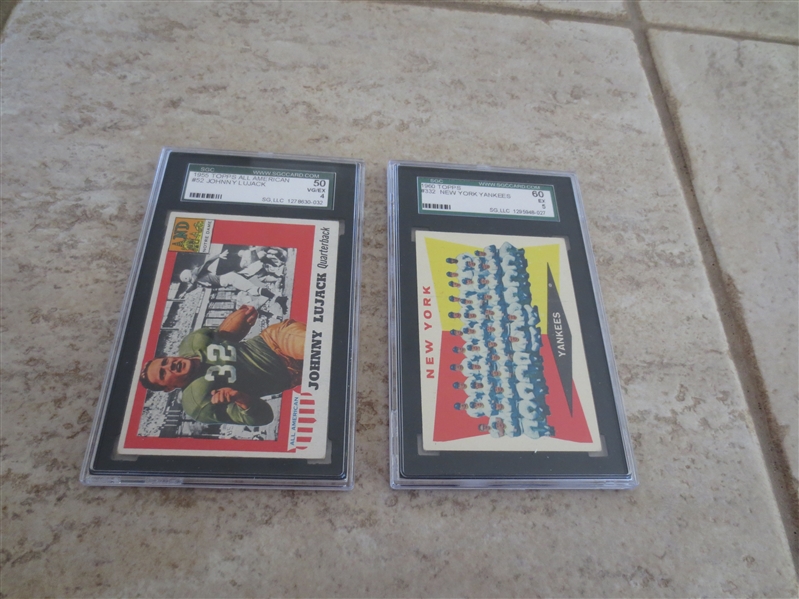 (2) SGC Graded Vintage baseball and football cards: 1960 Topps Yankees Team and 1955 Topps All American Johnny Lujack
