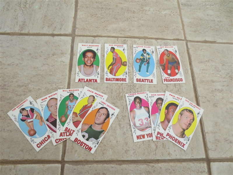 (13) different 1969-70 Topps Basketball cards including Gus Johnson, Cazzie Russell, Paul Silas, and Walt Hazzard
