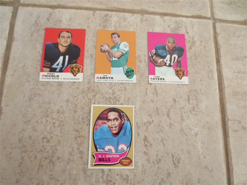 1969 Topps Namath, Piccolo rookie, and Sayers + 1970 O.J. Simpson rookie in beautiful condition!