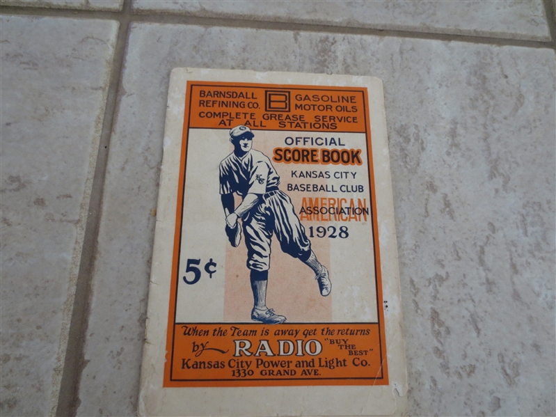1928 Columbus at Kansas City American Association scored baseball program RARE!