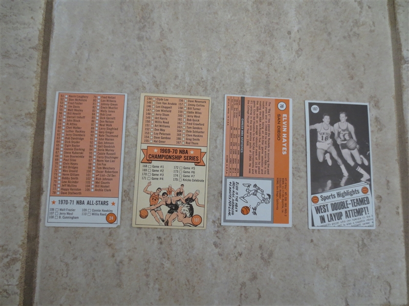 (4) 1970-71 Topps basketball cards in very nice condition: Elvin Hayes, Jerry West All Star, and two unmarked checklists 1 & 2