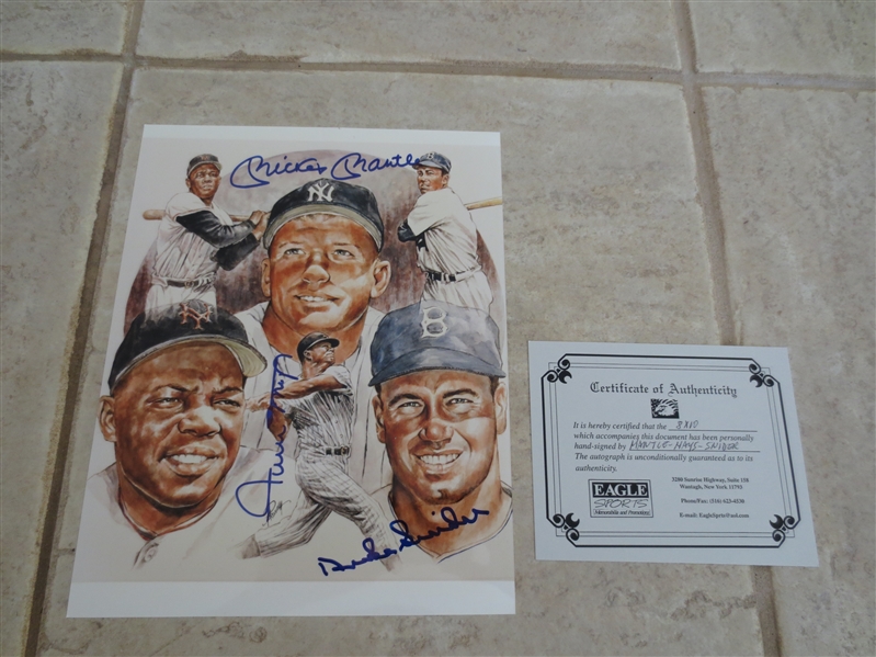 Autographed Mickey Mantle, Willie Mays, and Duke Snider 8 x 10 color photo with COA