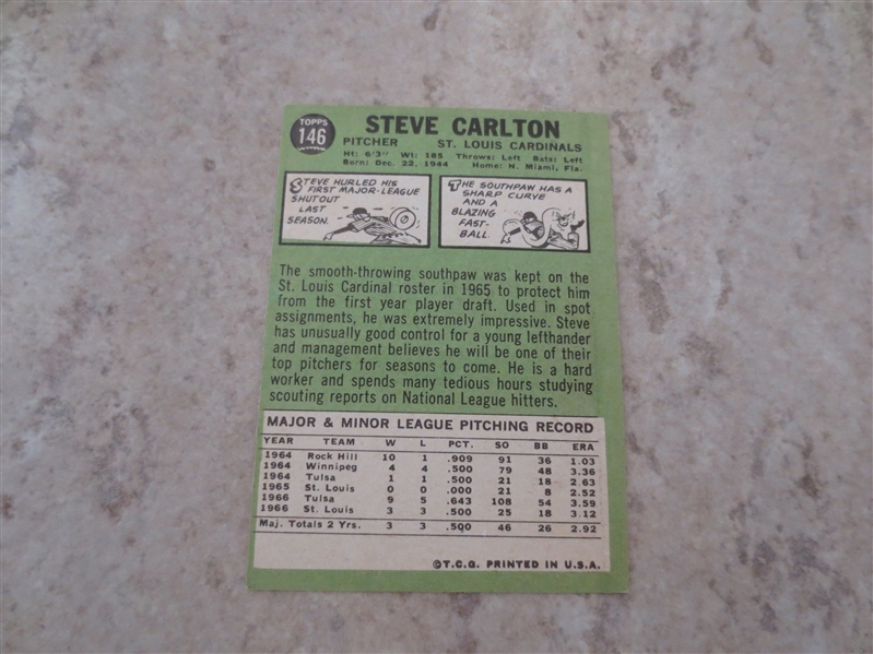 1967 Topps Steve Carlton baseball card in very nice condition #146