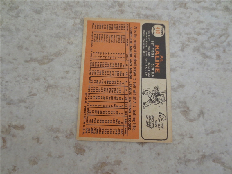 1966 Topps Al Kaline #410 baseball card in nice condition