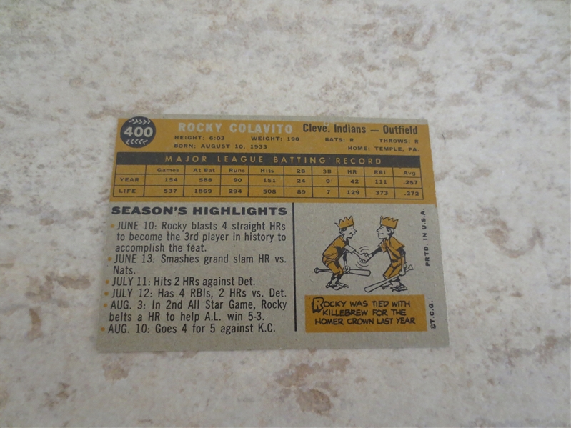 1960 Topps Rocky Colavito baseball card #400 in great condition!