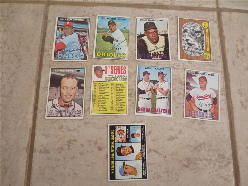 (9) 1967 Topps Superstar baseball cards in affordable condition!
