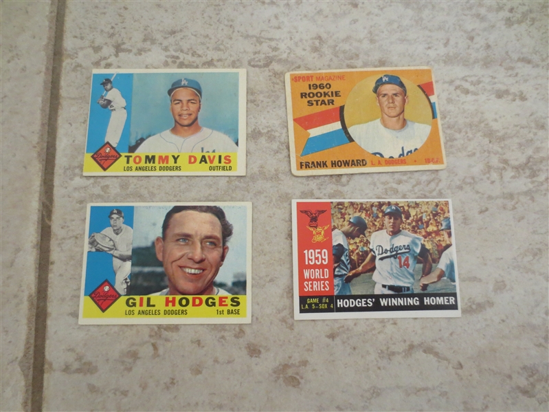 (4) 1960 Topps Los Angeles Dodgers baseball cards: Gil Hodges, Tommy Davis rookie, Frank Howard, and World Series