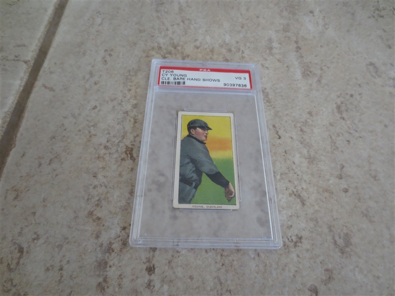 1909-11 Cy Young Cleveland Bare Hand Shows T206 PSA 3 vg baseball card WOW!