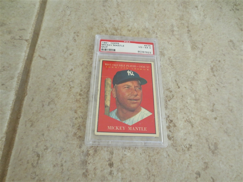 1961 Topps Mickey Mantle MVP PSA 4 vg-ex baseball card #475  Affordable!