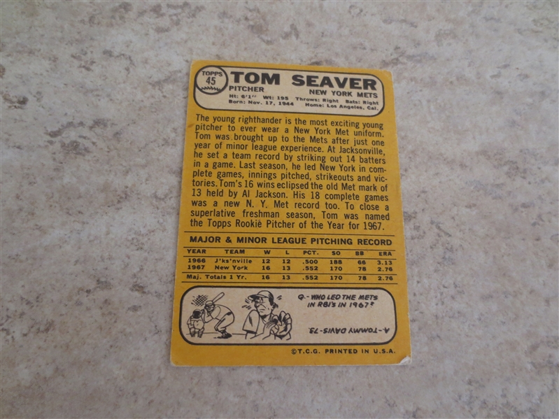 1968 Topps Tom Seaver baseball card #45 in affordable condition